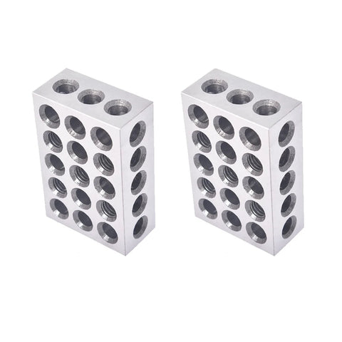 Pair of hardened steel machinist setup blocks, 1x2x3 in, 23-hole, includes screws and hex key