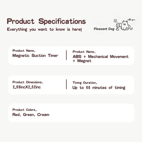 Product specifications for 60 Minute Magnetic Timer For Fridge Magnet And Kitchen Use A Simple No Fuss Time Management Tool.