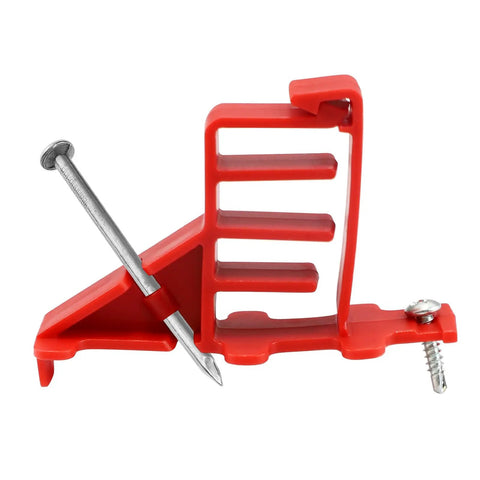 Sihai 10 Pack Hammer In Insulated Cable Staples, Heavy Duty Multi Cable Stacker For Romex Coaxial Cat5 Nm Cable With Nails And Screws For Wood Or Metal Studs, Flame Retardant Red, Keeps Wires Tidy And Secured, red cable clamp with nail.