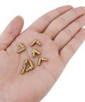 24 Pack Of 4 Millimeter Polished Brass Miniature Barrel Hinges Featuring Hidden Magnetic Closure And Included Depth Stop Drill Bit For Fine Woodwork And Models Straight Up Solid on a hand