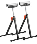 Built Like A Tank Heavy Duty Roller Stands Two Pack Adjustable Shop Supports with rollers, black frame, 42.5 inch height, durable design.