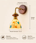BZXNC Indoor Wall Sconce Lamp, Vintage 12.20" Copper, Compact Structure with handcrafted mosaic shade and wooden base.