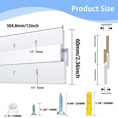 Product size illustration of Top Shelf Aluminum French Cleat Hanger Heavy Duty Wall Mount Kit For Mirrors Cabinets Shelves And Large Wall Art Two Pair Twelve Inch Span Eighty Pound.