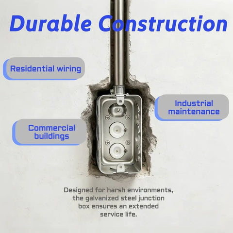 Built Tough Galvanized Steel Electrical Box Set With 4x2 Inch Junction Boxes, 1.8 Inch Depth, 13 Cubic Inch Capacity in wall installation