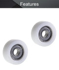 Mromax White Nylon Roller Idler Bearing Pulley 8X32X12mm Sliding Conveyor Wheel With Smooth 608Z Bearings For Furniture Hardware And Mobile Door Tracks Four Pc Kit Durable And Quiet close-up view of two nylon roller pulleys with metal ring bearings.