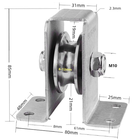 Removable U Bearing Fixed Pulley For Wire Rope Systems, 304 Stainless Steel, Heavy Duty Wheel With Quiet Operation, Rustproof Waterproof, High Temperature Resistant, 12mm Slot Width, Smooth Lifting And Traction, 85x80x48mm