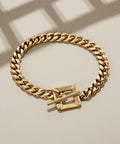 14K Gold Filled Cable Wire Bracelet For Women, 7.8 Inch Classic Twist Rope Threader Interlocking Textured Link Chain on beige surface
