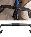 Carbon Road Bike Drop Bars 400mm 31.8mm UD Matte, Internal Routing, Lightweight, Black Red, top and front view on bike