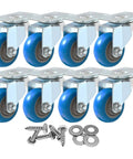 8 Pack 3 Inch Swivel Caster Wheels With Plate No Brake Heavy Duty Blue PU Wheels And Heavy Duty Screws For Carts Dollies
