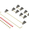 Premium V3 Pcb Mount Screw-In Keyboard Stabilizers With Pre-Clipped Stems And Elastic Support Base showing screws, washers, and stabilizers.