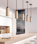 Yellow Travertine Pendant Light In Nordic Wabi Sabi Style, Cylindrical E27 ceiling fixture over kitchen island