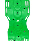 Green base of 6.8 Cm Lawn Aerator Spike Shoes With Heavy Duty Buckles And Four Adjustable Straps showing holes and design pattern