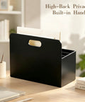 Black six slot desk mail organizer countertop caddy with two A4 compartments for office use on desk