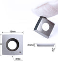 Top Tier R150 Radius Carbide Inserts For Spiral Helical Cutterheads 15X15X2.5Mm showing detailed dimensions and sharp edge.