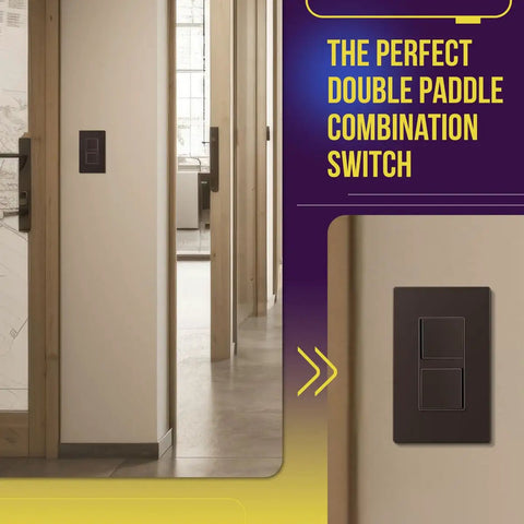 Double Paddle Decorator Switch Dual Rocker Single Pole Clamp Back Insertion Copper Wires 15 Amp 120 277 VAC in hallway