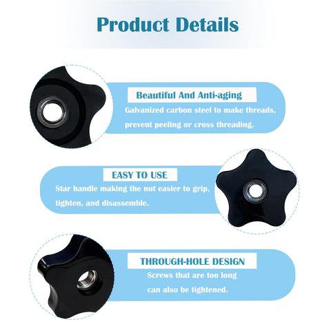 4 Pcs Star Knobs Size 5 16 18 Hand Tighten Clamping Knobs Through Hole Nylon Star Head Black Plastic for T Track Bolts Jigs