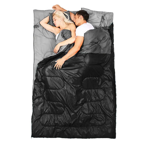 All Season Double Sleeping Bag For Adults With 2 Pillows Queen Size XL Waterproof Camping Gear For Two Perfect For Cold Weather Or Warm Nights