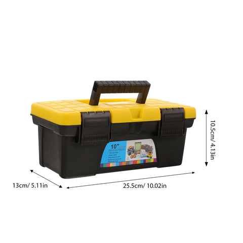 Top Shelf Plastic Tool Stash Heavy Duty Portable Carry Case For Hand Tools And Fasteners Splashproof Electrician Gear Hauler with yellow lid