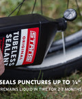 Pouring Ultra Fast Tubeless Tire Sealant For Bikes That Seals Punctures Up To Six Point Five Millimeters And Is Long Lasting