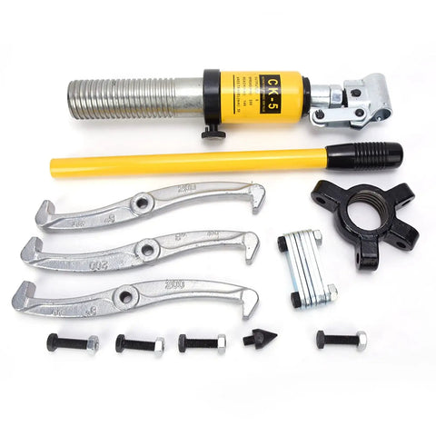 Heavy Duty 5 Ton Hydraulic Gear Puller And Bearing Separator Tool Kit With Three Jaw Setup For Garage Hub And Gear Removal Using 200 Mm 140 Mm Height And 50 Mm Pump Stroke Capacity For Tough Jobs In Home Or Local Garage Shops Now., 3-jaw steel kit with hydraulic pump and separator
