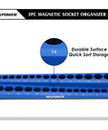 Magnetic Socket Organizer Tray Set For One Quarter, Three Eighths, And One Half Inch Drive Sockets, 75 Slot Capacity, Heavy Duty Blue Holder