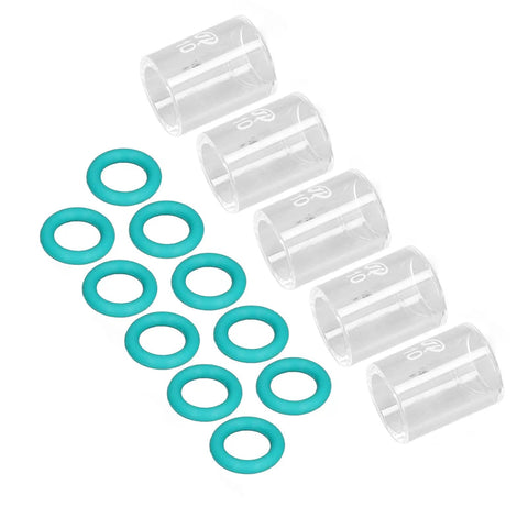 Tig Welding Glass Cup Kit, 5-Piece Set With 10 O-Rings And Storage Boxes, clear glass cups and green O-rings