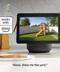 Outdoor 4 Wireless Security Camera System Three Camera Bundle With 1080p HD Live View showing backyard on Alexa device