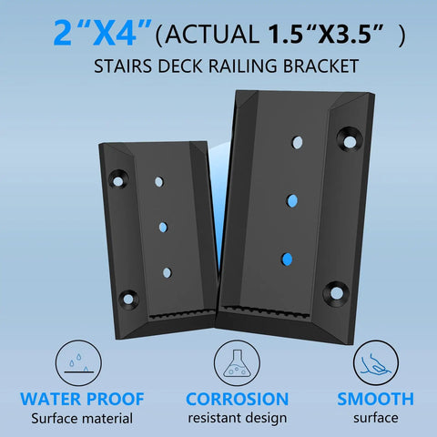 Ten Pack Deck Railing Bracket Connectors For 2x4 Posts 1.5 By 3.5 Inch Nylon Sturdy Rail Brackets With Seventy Screws, waterproof design