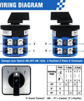 Beefy 125A Rotary Changeover Switch 660V 3 Position 2 Pole 8 Terminals diagram with wiring details.