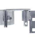 Rock Solid Chain Link Gate Latch Kit compatible with 1 5/8 and 1 7/8 inch pipe, galvanized steel, includes bolts for secure installation.