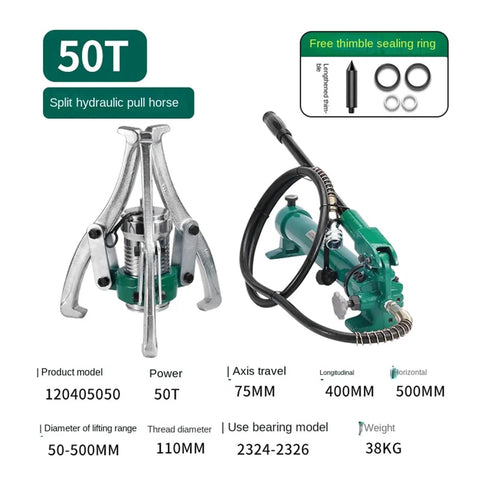 Pro Grade Split Hydraulic Puller Kit With Three-Jaw Universal Bearing And Pulley Remover, 50T power, showing thimble ring