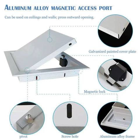 Top Tier 16 By 32 Inch Galvanized Steel Access Panel With A Slick Push To Open Track For No Sweat Drywall And Ceiling Pipe Fixes In Crisp White, showing aluminum alloy magnetic access port detail.