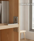 Heavy-Duty Stainless Steel L Bracket for Cabinet and Shelf Repair, 3.3 x 2.2 Inch Angle Brace shown on wooden shelf