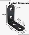 20 Pieces L Corner Brackets Black Heavy Duty 1.6 By 1.6 Inch 4 By 4 cm Right Angle Shelf Supports for Wood Furniture and Home Repairs Thickened Steel Braces showing measurements