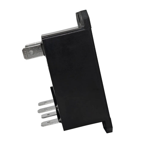 Side view of Heavy Duty 12V DC Power Relay 30A DPST NO Panel Mount Two Pack with quick connect terminals.