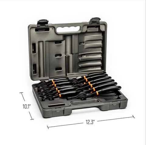 12 Piece Snap Ring Pliers Set With Straight, 45 Degree And 90 Degree Jaws For Deep Access And Clear Line Of Sight in case