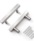 10 Pack Brushed Nickel Square Body Cabinet Pulls 64mm Hole Center stainless steel shown with screws