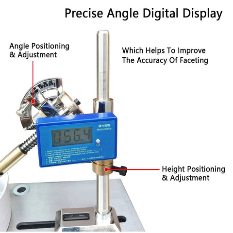 Electric Gem Faceting Machine Pro Grade With Digital Display showing angle and height adjustments for precise faceting