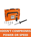 Heavy Duty Magnetic Base Drill Boasting 1100 Watt Variable Speed Motor Cuts Structural Steel Like A Hot Knife Through Butter compact tool kit with drill bits and lubricant.