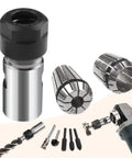 Angle Grinder Extension Shaft Set 5/8-11 Thread Drill Conversion with 1/4 and 1/2 Inch Spring Collets for Woodworking shown.