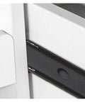 Rugged Heavy Duty Side Mounted Ball Bearing Drawer Slides One Pair Full Extension triple fold steel rails installed in cabinetry.