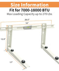 Universal Outdoor Mini Split Wall Mount Bracket dimensions with adjustable arms for 7000-18000 BTU and up to 270 lbs capacity.