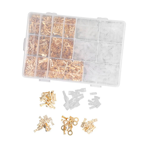 Slick Setup Pro Grade Killer Spade Connector Kit With 1000 Gold Plated Copper Male Female Wire Crimp Terminals in organizer