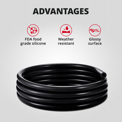 Assorted Silicone Vacuum Hose Kit 5 Ft 130 PSI Max Black With Inner Diameters 3mm 4mm 5mm 6mm 8mm 10mm FDA Compliant Food Grade