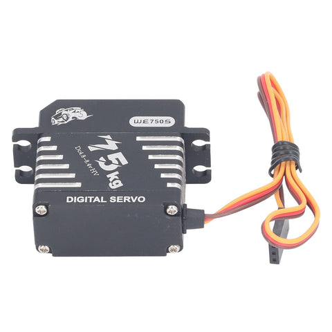 Rock Solid Brushless RC Servo With Dope Metal Gears And Badass Digital Steering For Smooth Handling And Massive Torque On One Fifth Scale RC Whips And Custom Robots At Full Rotation, displaying black casing and flexible wires.