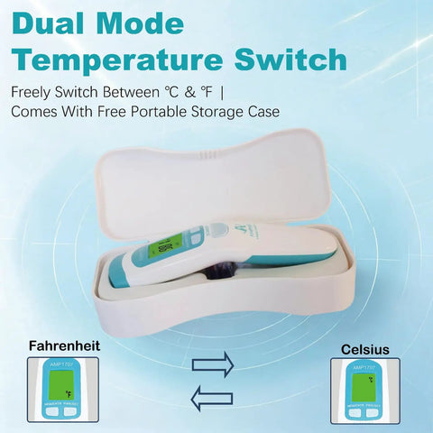 Non Contact Infrared Forehead Thermometer Medical Grade For Quick One Second Readings Ideal For Adults Kids And Babies Hospital Quality No Touch Fever Check White Finish, with storage case