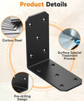 Hardcore Heavy Duty L Brackets Ninety Degree Corner Brace System Five By Five By Two Point Five Inches Black Powder Coated Steel frame detail image showing pre-drilling design.