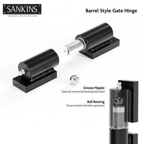 Heavy Duty 5 Inch Weld On Gate Hinges 450lbs Capacity For Outdoor Gates And Trailers Barrel Hinges By SANKINS, black steel