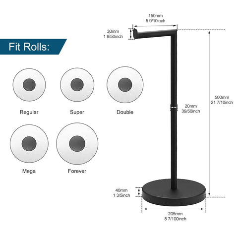 Matte Black Freestanding Toilet Paper Holder Stand For Bathroom With Dope 304 Stainless Steel Rustproof Pedestal dimensions