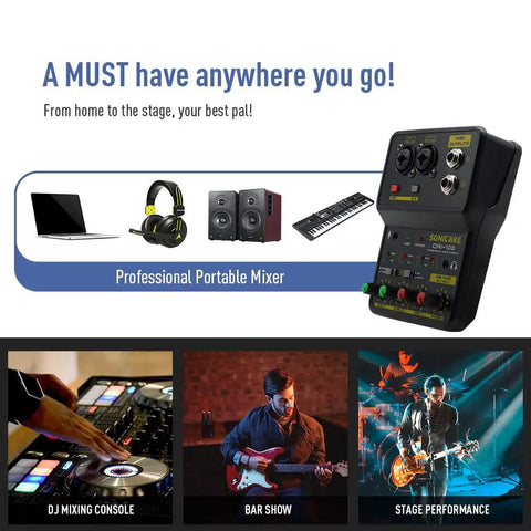 Portable USB Mini Audio Mixer With 2 Channel Sound Card And 48V Phantom Power For PC Music Recording Live Streaming Podcasting